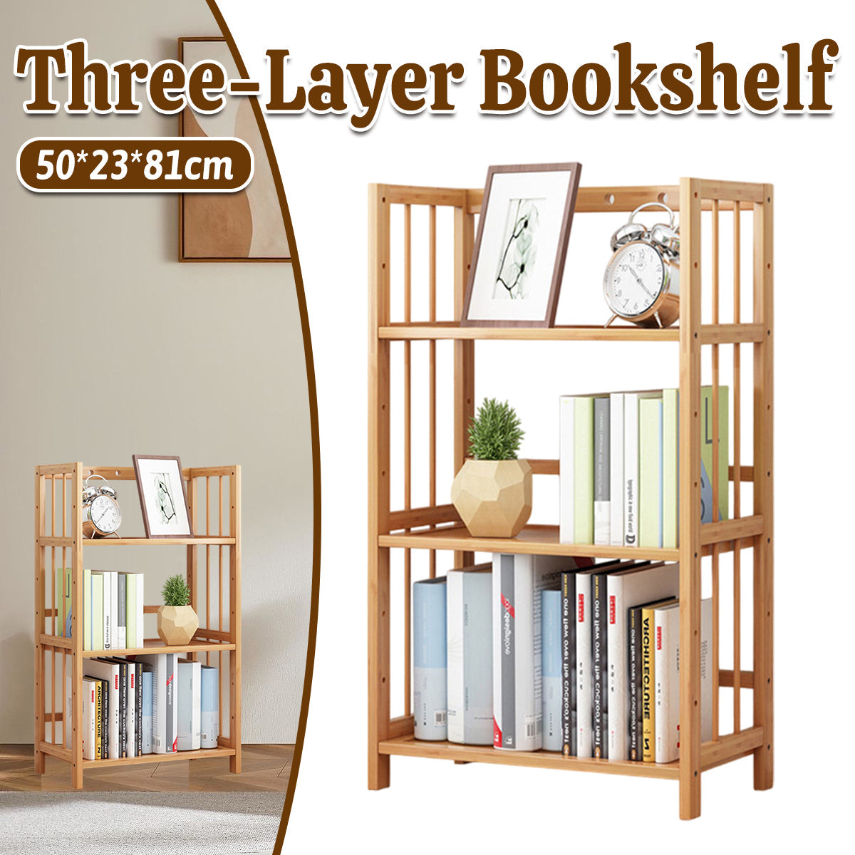 Bamboo 3-Tier Display Shelf for Living Rooms