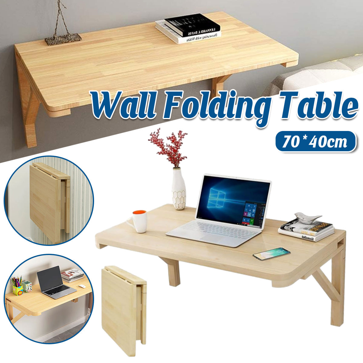 Wall-Mounted Pine Wood Folding Table
