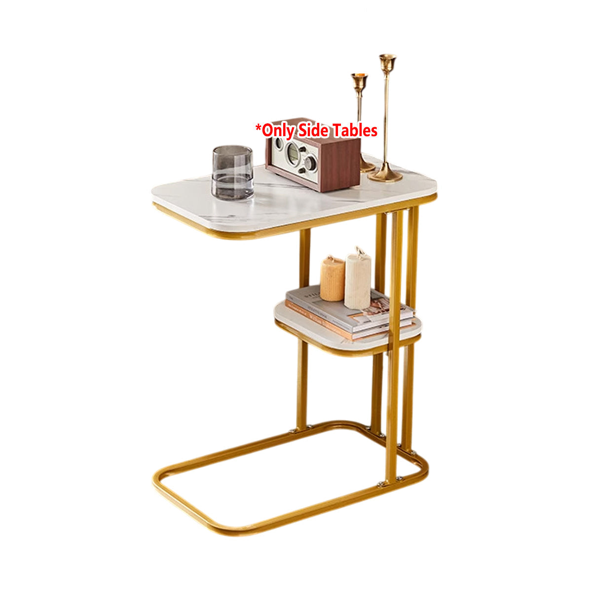 Two-Tier End Table with Marble Top Gold Frame