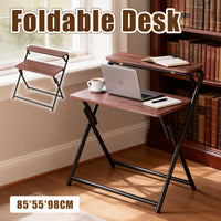 Folding Two-Tier Desk with Warm Wood Surface