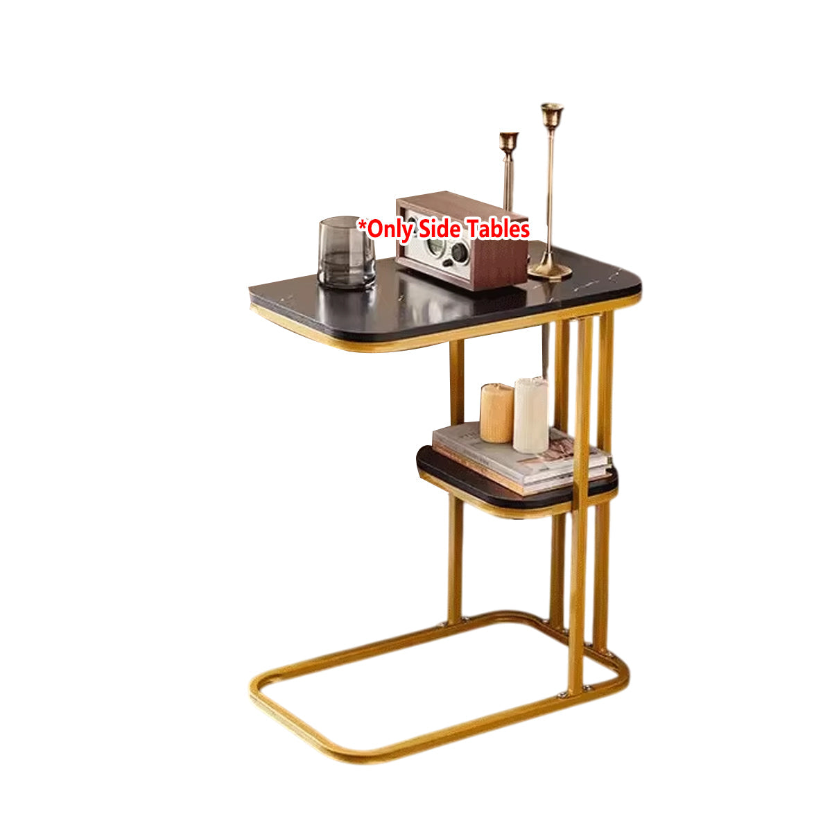 Two-Tier End Table with Marble Top Gold Frame