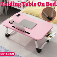 Pink Overbed Tray Table with W-Legs and Drawer
