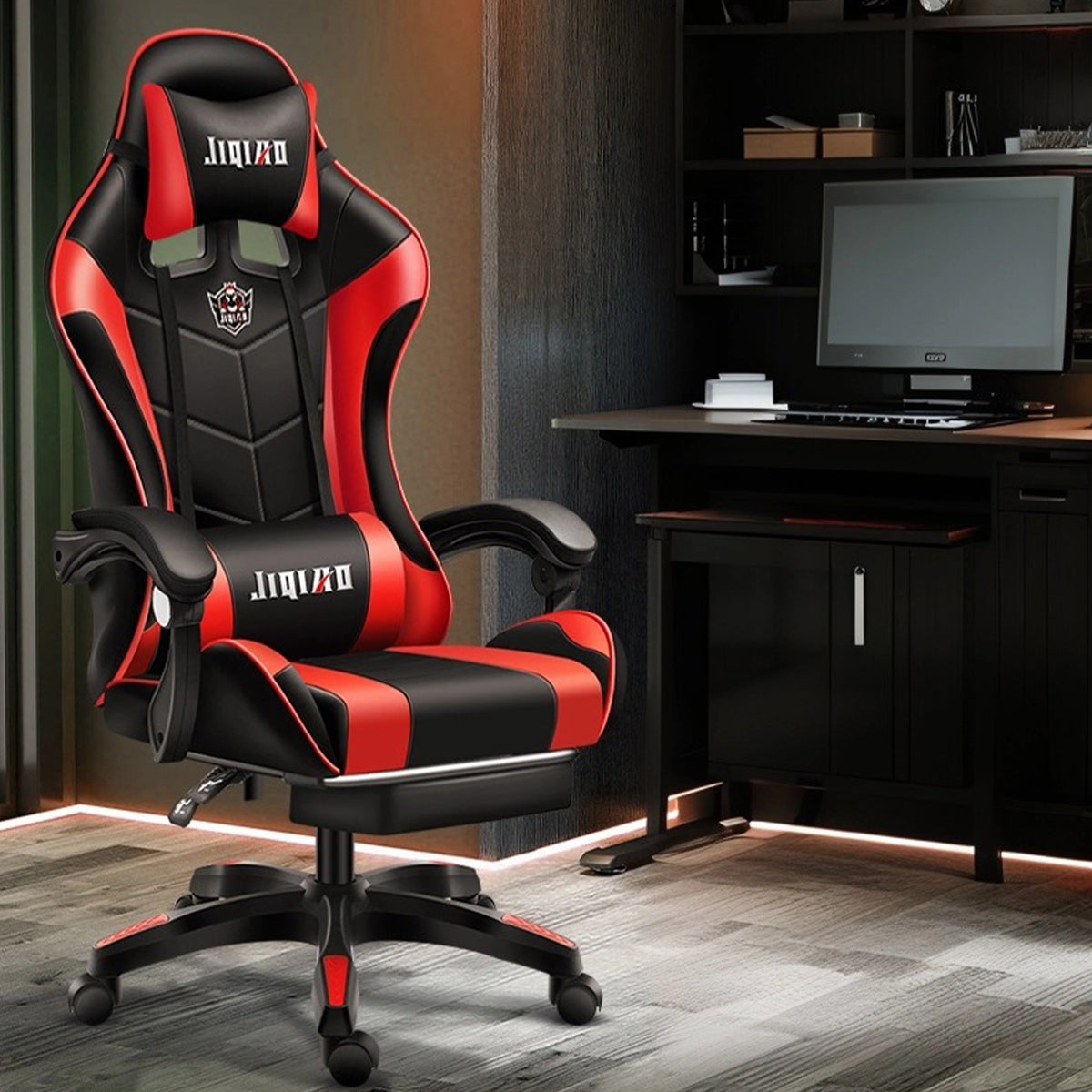 Gaming Recliner in PU Leather with Lumbar Pillow