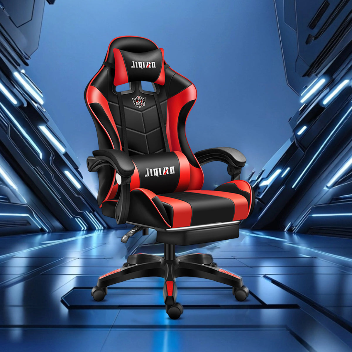 Gaming Recliner in PU Leather with Lumbar Pillow
