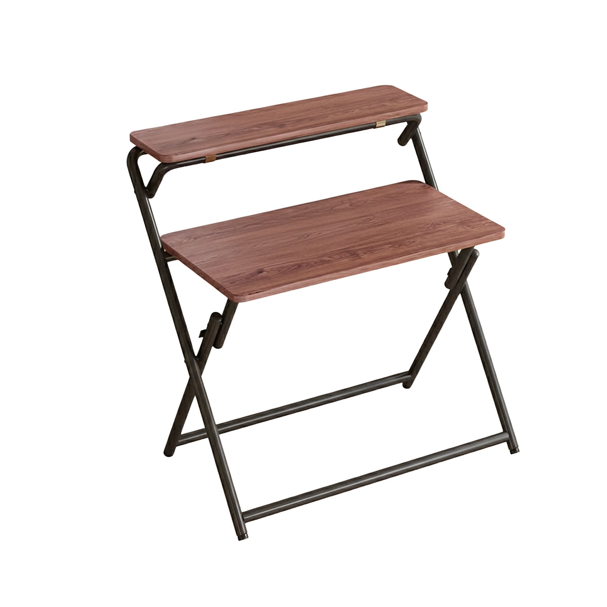 Folding Two-Tier Desk with Warm Wood Surface