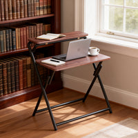 Folding Two-Tier Desk with Warm Wood Surface