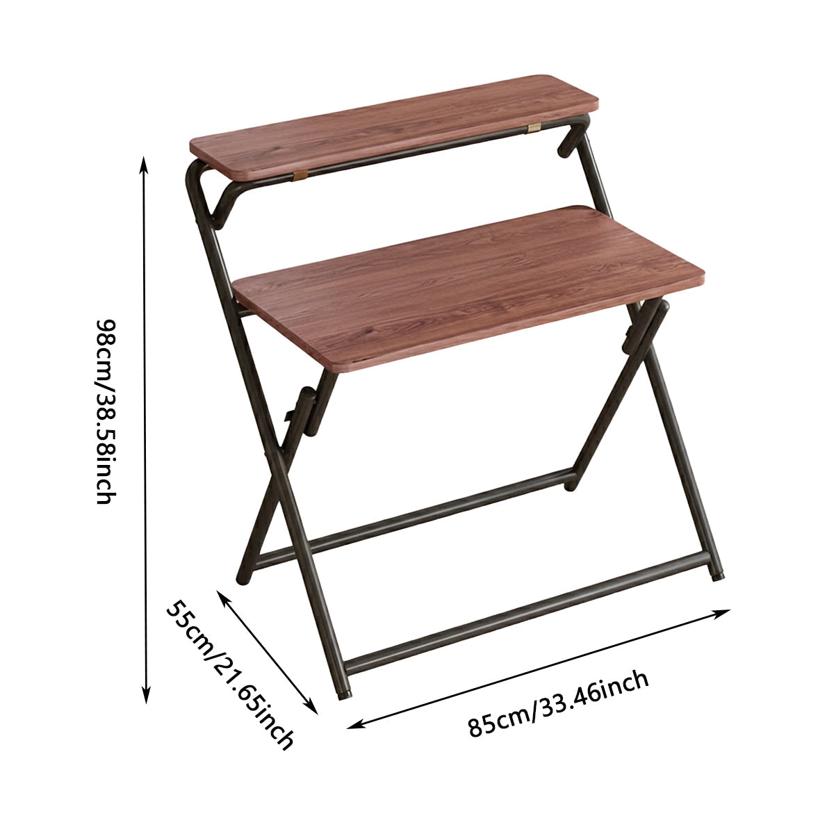 Folding Two-Tier Desk with Warm Wood Surface