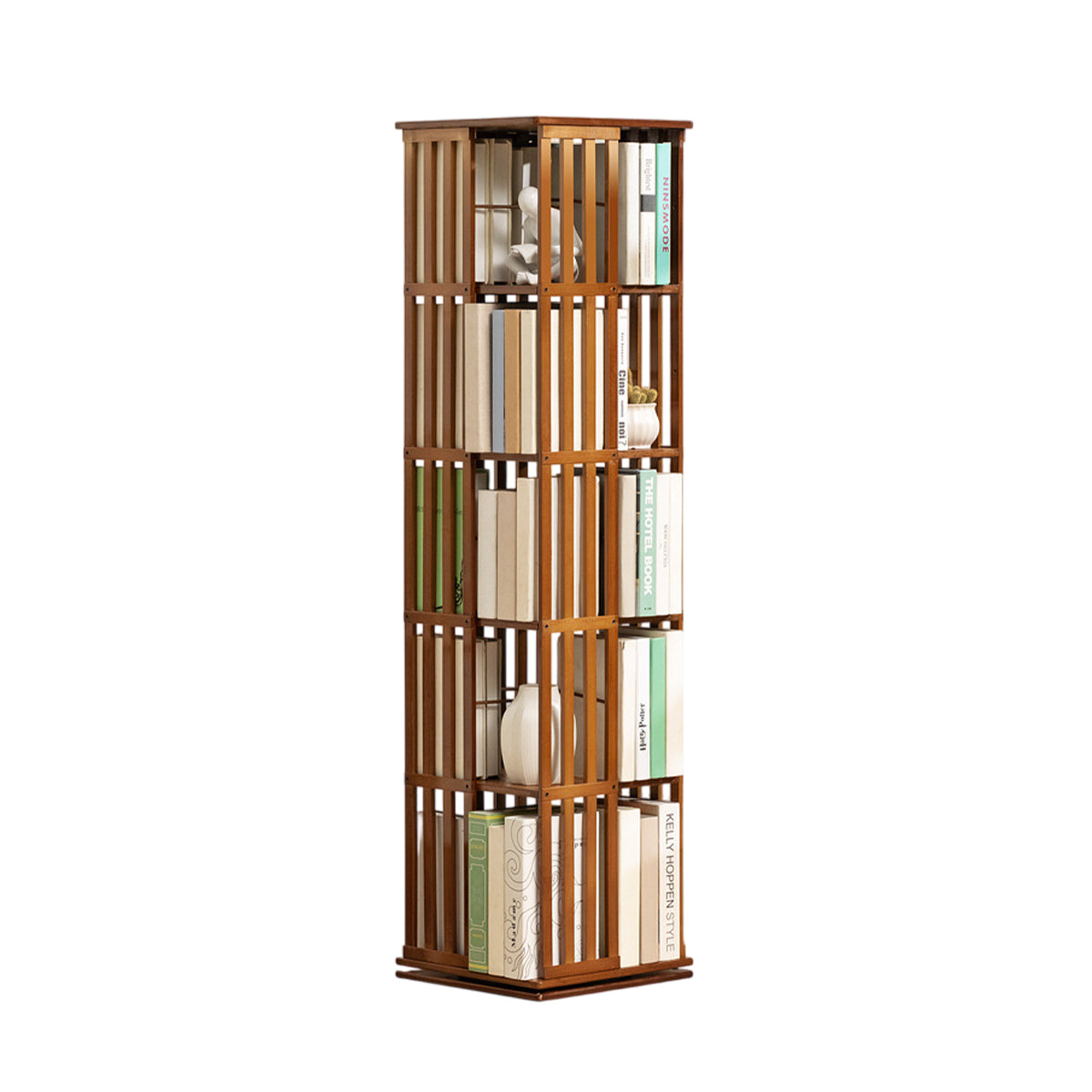 Spinning Bamboo Bookcase with Removable Bookends